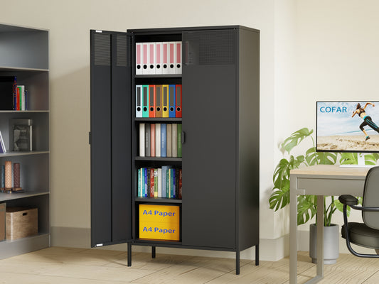 CornerView LED Bookcase – 83'' Black 5-Tier Shelf Suite with Light Strip and Adjustable Storage