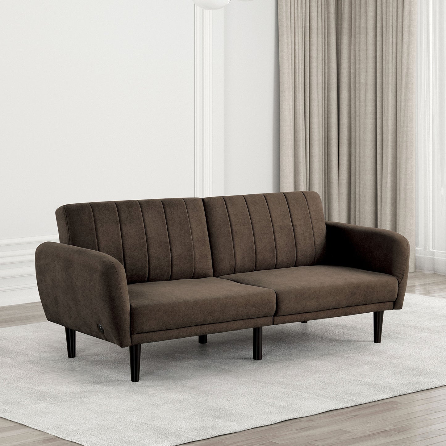 NestEdge ‘CozyFold” Futon Sofa – Brown Tufted Sleeper | Iron Legs + Pocket Coil Comfort