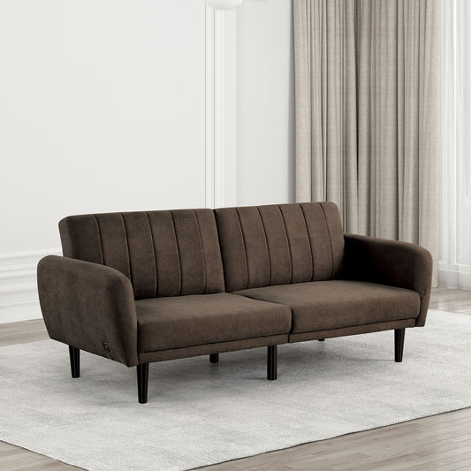 NestEdge ‘CozyFold” Futon Sofa – Brown Tufted Sleeper | Iron Legs + Pocket Coil Comfort