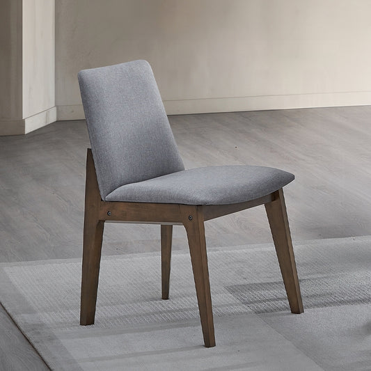 Wendin Dining Chairs – 2 Walnut Finish Seats with Gray Upholstered Back and Base