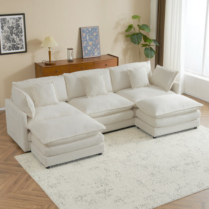 113' Luxe Modular Lounge – Plush Corduroy L-Shape Sofa with Hidden Storage Pockets (Beige)