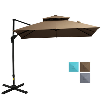 Solair 10' Double - Top Offset Umbrella – Hanging Cantilever with Crank, Base & 360° Rotation (Coffee) - JUSTLIVE NESTJUSTLIVE NEST