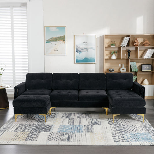 ShadowLoom™ 111' Flex Lounge – Convertible Black Comfort Sofa with Moveable Footrest