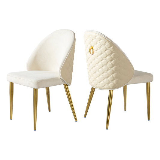 Aurina Dining Chairs – 2 Gold-Framed Seats with Velvet and PU Upholstered Back