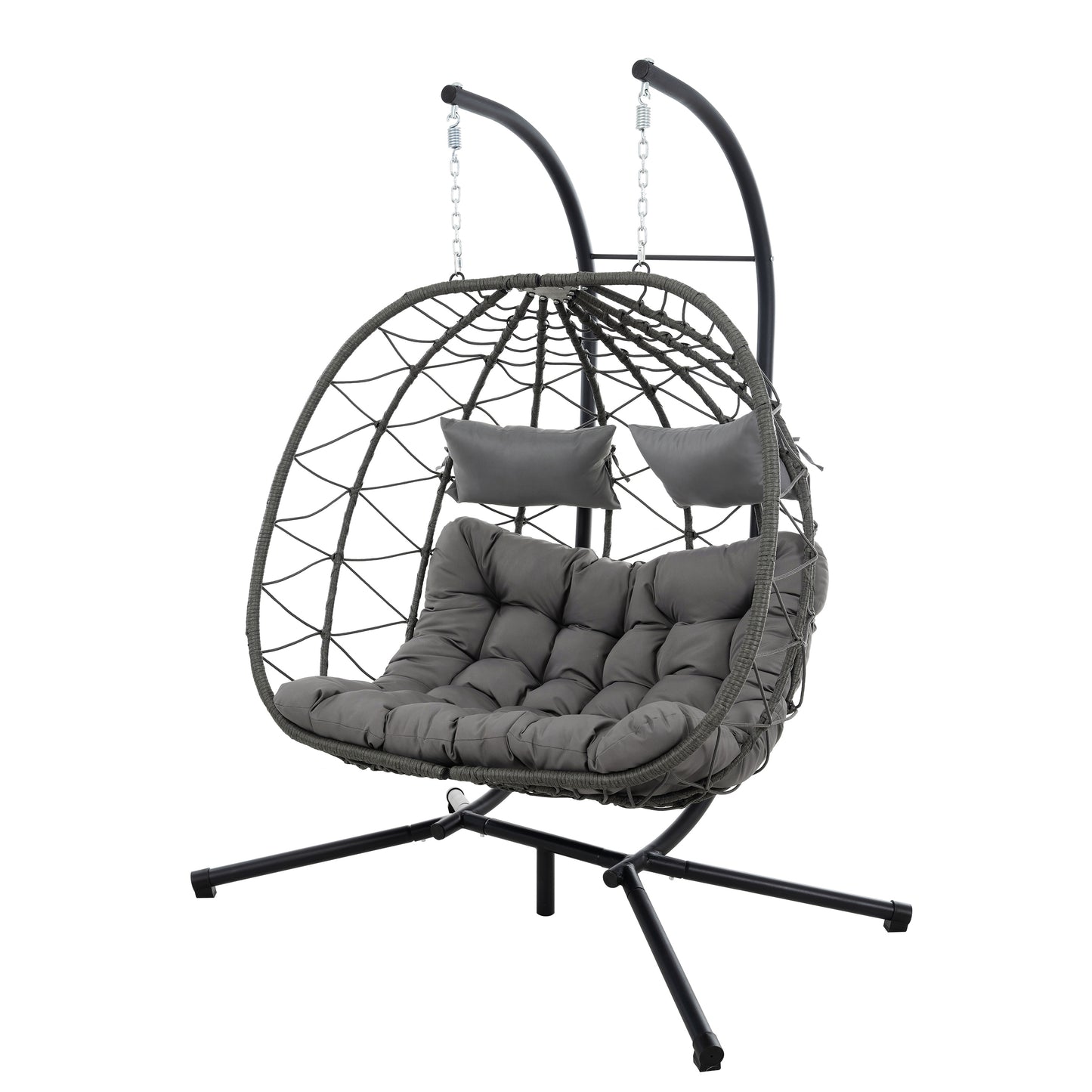 Nestra Duo Egg Chair – 2-Person Wicker Hanging Swing with Stand for Indoor or Outdoor Use