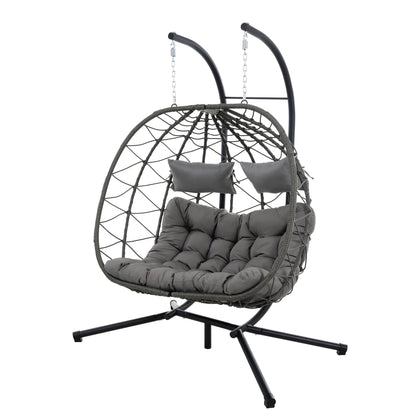 Nestra Duo Egg Chair – 2-Person Wicker Hanging Swing with Stand for Indoor or Outdoor Use