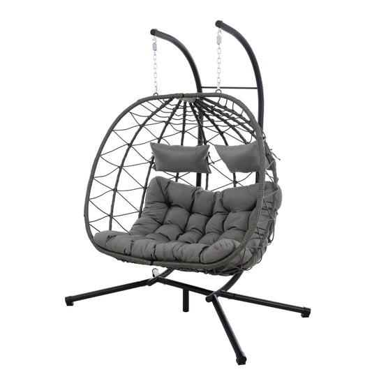 Nestra Duo Egg Chair – 2-Person Wicker Hanging Swing with Stand for Indoor or Outdoor Use