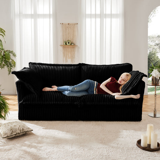 JUSTLIVE ‘Comfina Luxe” Sofa – Black Corduroy | 2-Seat Slipcovered + Deep Cushion + Cozy Small-Space Design