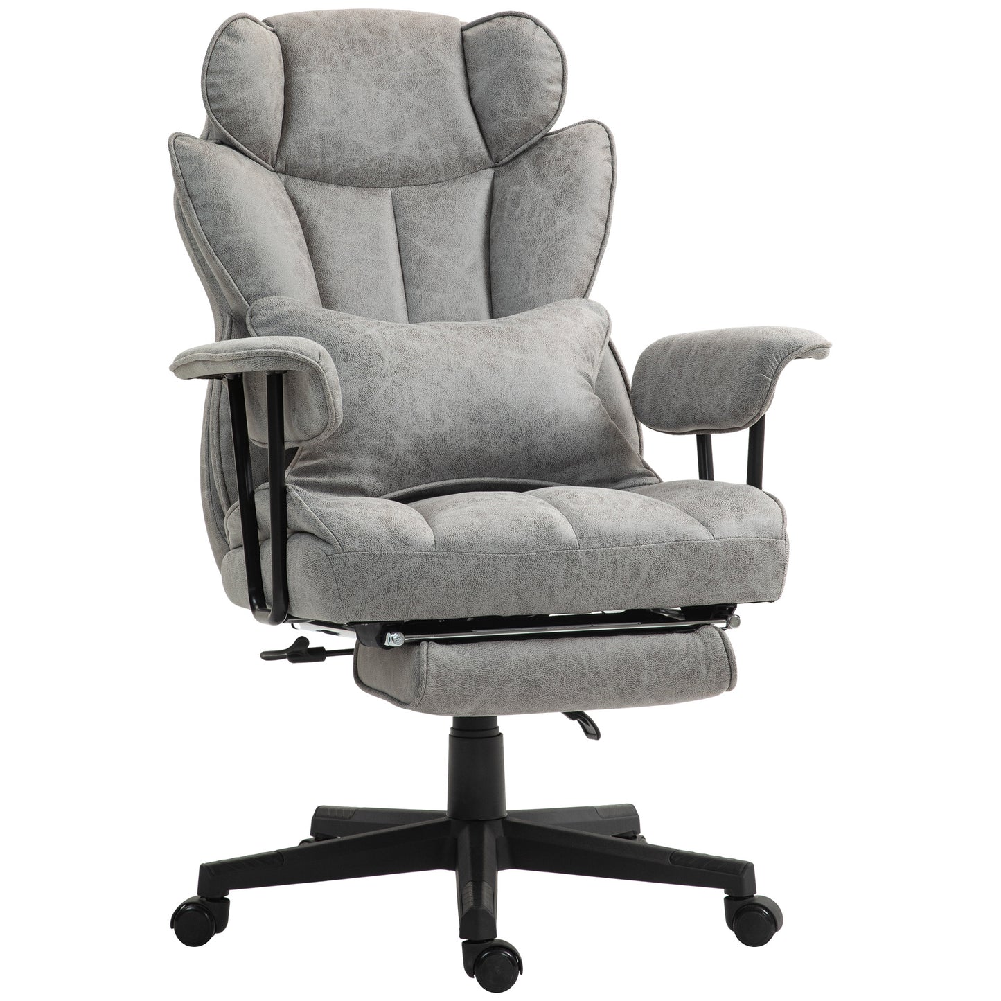 HOMCOM Executive Chair – Gray 400lb Microfiber Recliner with Lumbar and Footrest