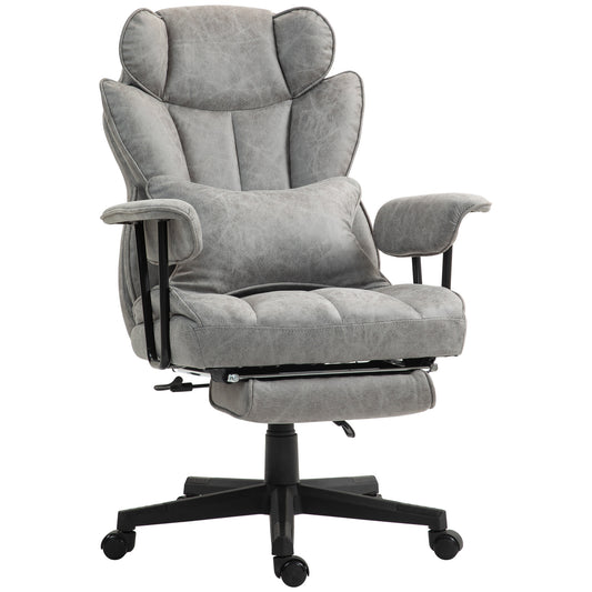 HOMCOM Executive Chair – Gray 400lb Microfiber Recliner with Lumbar and Footrest