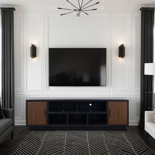 Arivon TV Stand – 85" Black + Walnut with No Assembly (Up to 95")