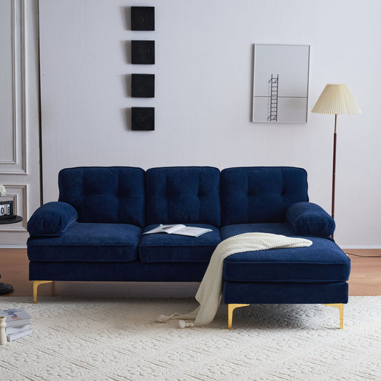 83' L-Shape Luxe Lounge – Blue Velvet Sectional Sofa for Living Room or Bedroom