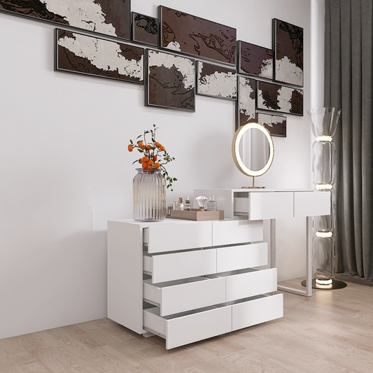 Ellex 10-Drawer Vanity Chest – Handle-Free Modern Storage Cabinet in White