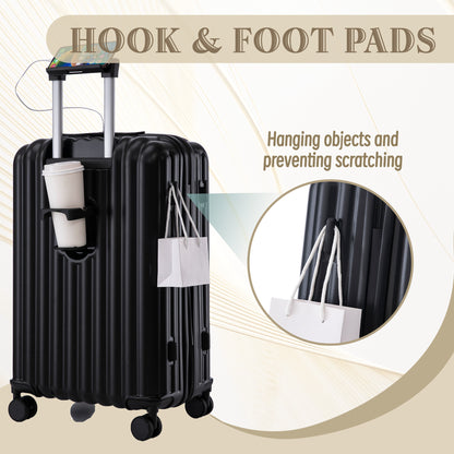 Jetera 3 - Piece ABS Luggage Set – Black Suitcases with Spinner Wheels, USB Port, Cup & Phone Holder (20/24/28") - JUSTLIVE NESTJUSTLIVE NEST