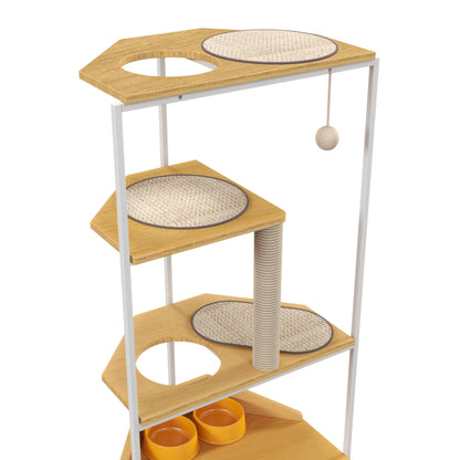 Vero Corner Cat Tower – Multi - Level Cat Condo with Scratching Post, Feeder & Climbing Ledges - JUSTLIVE NESTJUSTLIVE NEST
