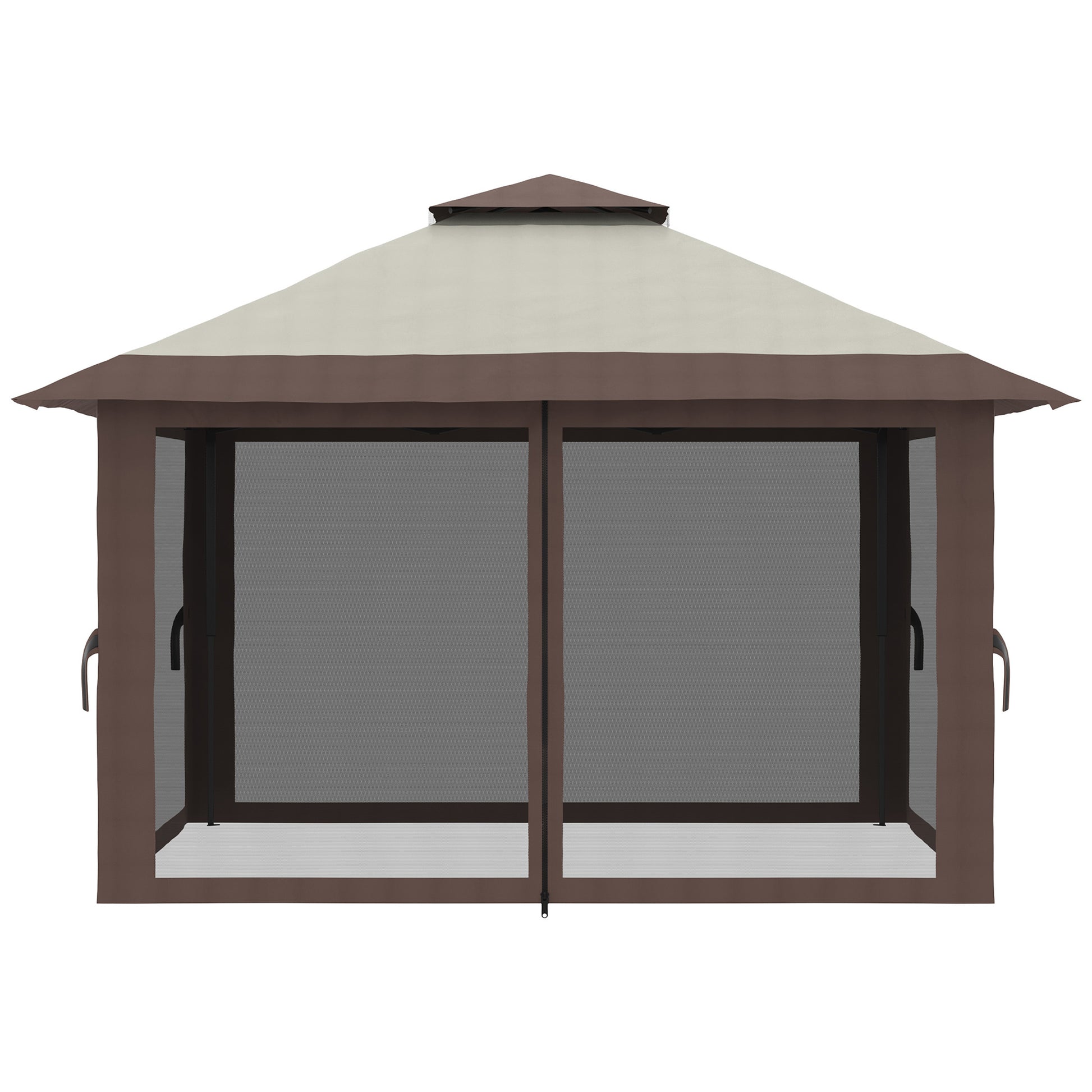 Aurelia 13' Pop - Up Canopy Gazebo – Instant Beige Shelter with Netting, Carry Bag & Sand Weights - JUSTLIVE NESTJUSTLIVE NEST