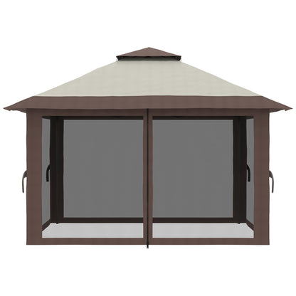 Aurelia 13' Pop - Up Canopy Gazebo – Instant Beige Shelter with Netting, Carry Bag & Sand Weights - JUSTLIVE NESTJUSTLIVE NEST
