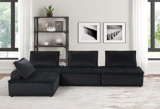 JUSTLIVE NEST® Anna Luxe Velvet Sectional – 4-Piece Black Upholstered Sofa, Spacious 120" Modular Design