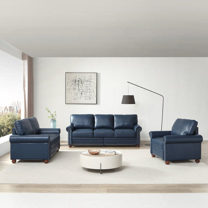 NestEdge ‘StorNest” 1+2+3 Sectional – Navy Faux Leather Sofa | Built-In Storage