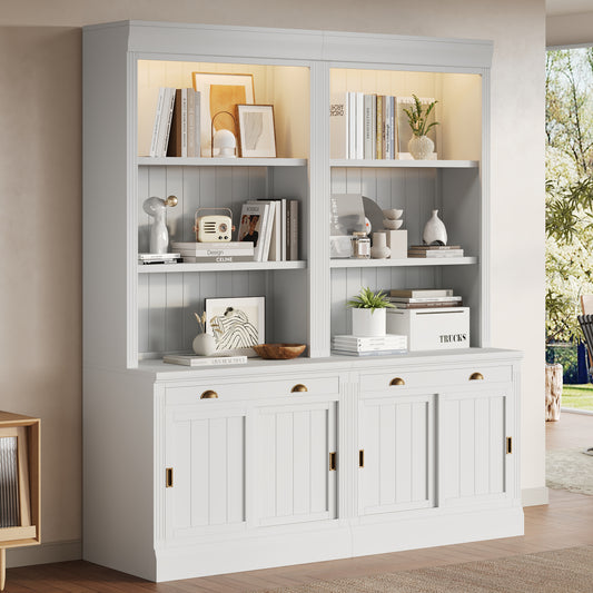Bartow Bookcase Set – 3-Piece 74'' Matte Gray Wall Unit with 14 Shelves