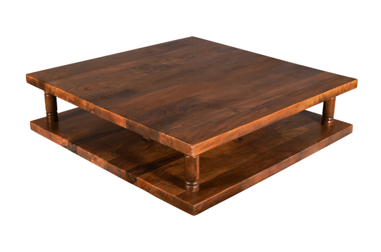 Caylen Coffee Table – Coastal Square Two-Tier with Weathered Wood Finish