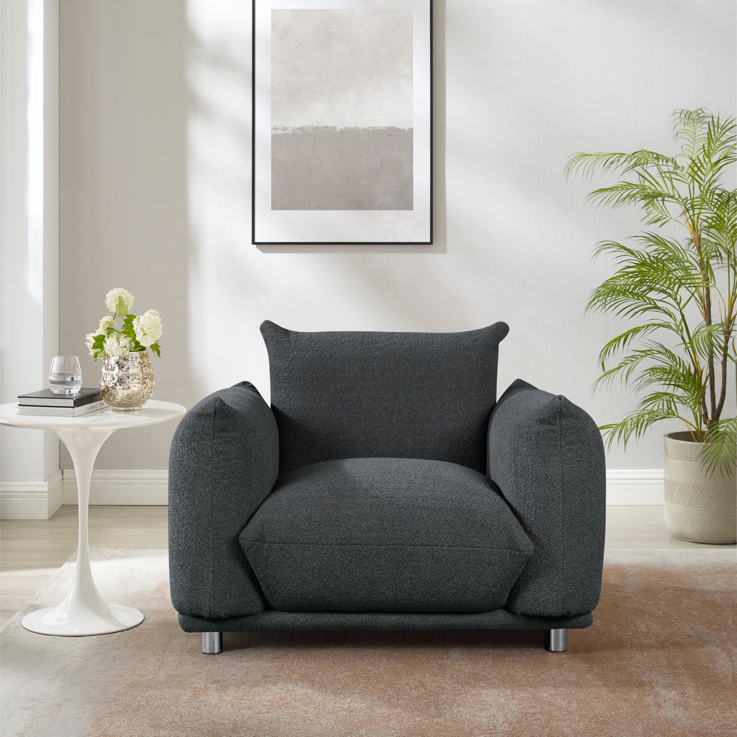 Velmira Accent Chair – Black Sherpa Single Sofa (42" Wide)