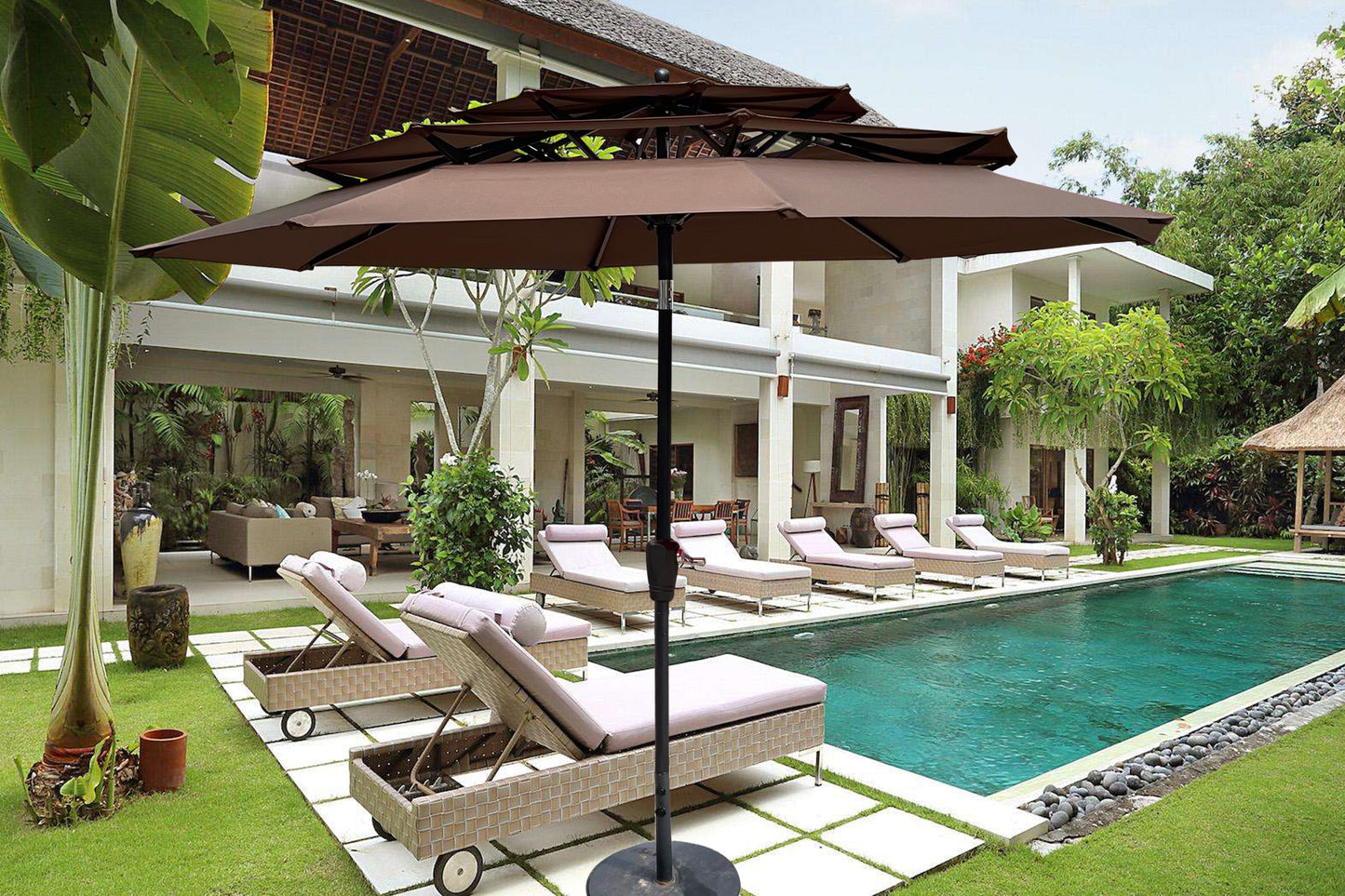 Solair 9' Triple - Tier Umbrella – Outdoor Crank Shade with Tilt & Wind Vents - JUSTLIVE NESTJUSTLIVE NEST