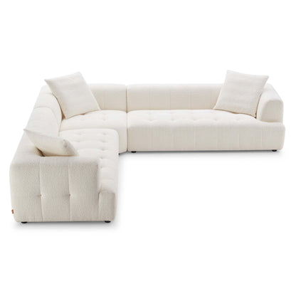 Ivory Luxe Corner Lounge – Sculpted Plush Sofa with Textured Elegance