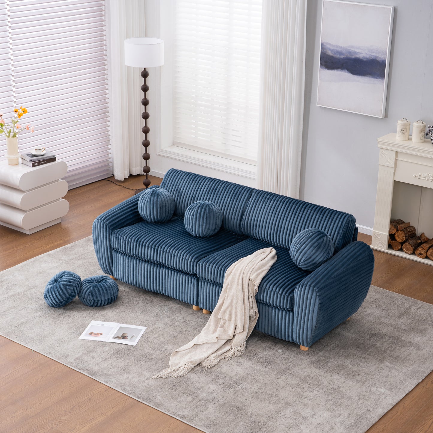 Monaco Blue Haven – 84' Upholstered Corduroy Sofa with Cozy Modern Appeal