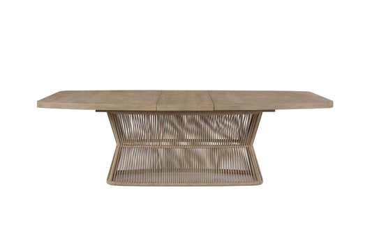 Toffi Dining Table – Modern Brown Top with Braided Base Accent