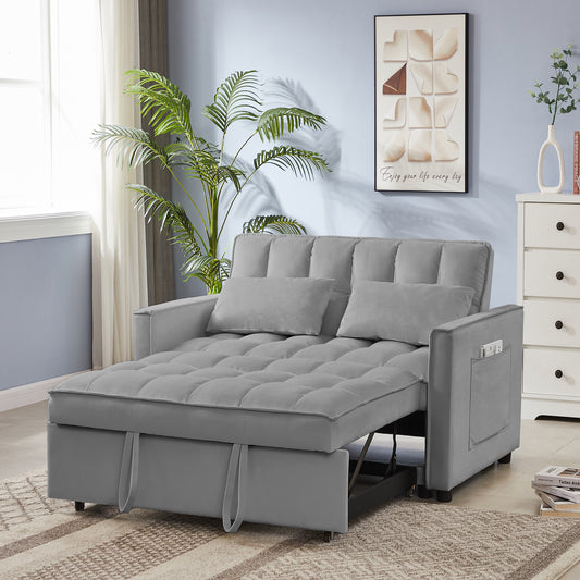 JUSTLIVE ‘Comfina Luxe” Loveseat – Grey Velvet | Sofa Bed + 7cm Legs + Cozy Luxe Feel