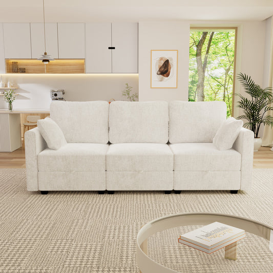 NestEdge ‘CozyNest” 3-Seater Modular Sofa – Soft Beige + Storage