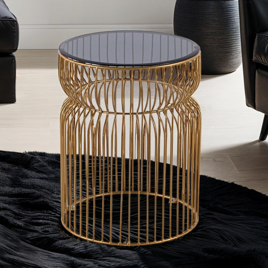 Glave End Table – 21" Roundform with Gold Nested Metal and SmokeGlass Top
