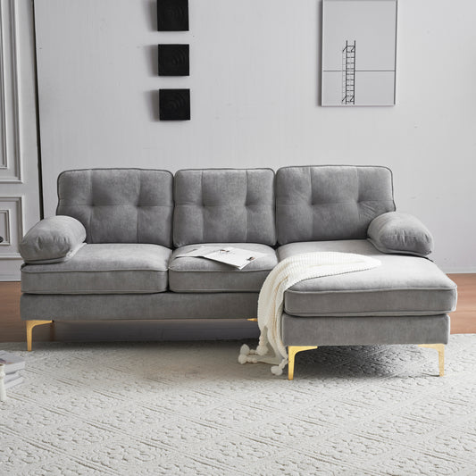 83' L-Shape Luxe Lounge – Light Grey Velvet Sectional Sofa for Living Room or Bedroom