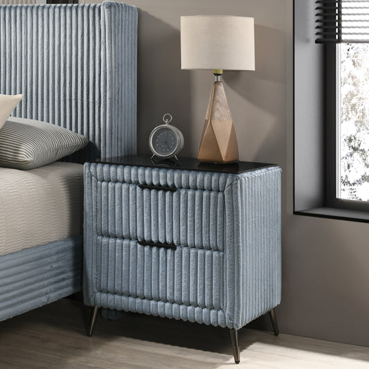 Mavira Cord Stand – Blue Wide-Wale Corduroy Upholstered Nightstand