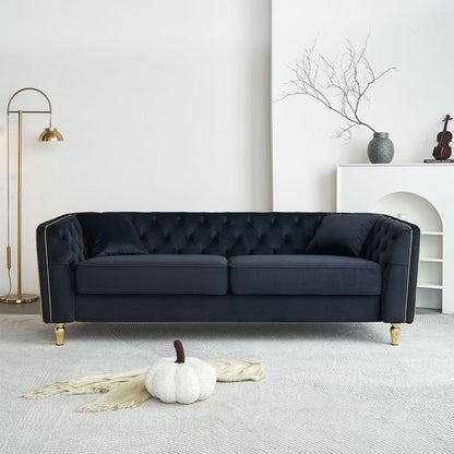 NestEdge ‘VeluNest” 87” Tufted Velvet Sofa – Midnight Black Luxe Comfort