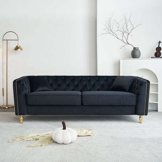 NestEdge ‘VeluNest” 87” Tufted Velvet Sofa – Midnight Black Luxe Comfort