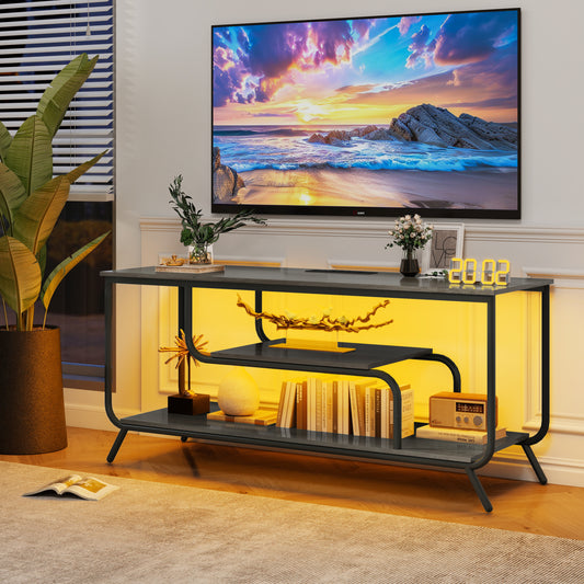 Glowin Console – 55" Grey TV Stand with LED Lights & Socket Features