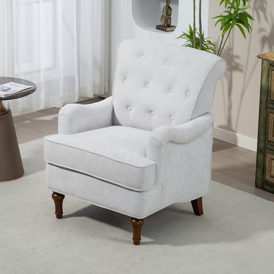Verniq Chair – Oatmeal Chenille, Retro Wood Legs, SpringSoft Cushions