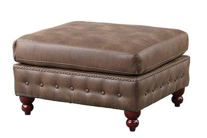 Brevon Ottoman – Deep Coffee Fauxhide with Tuft & Trim