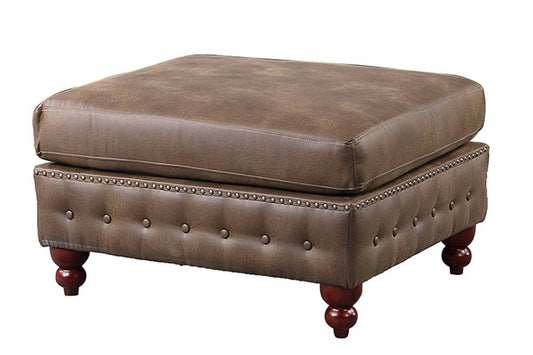 Brevon Ottoman – Deep Coffee Fauxhide with Tuft & Trim