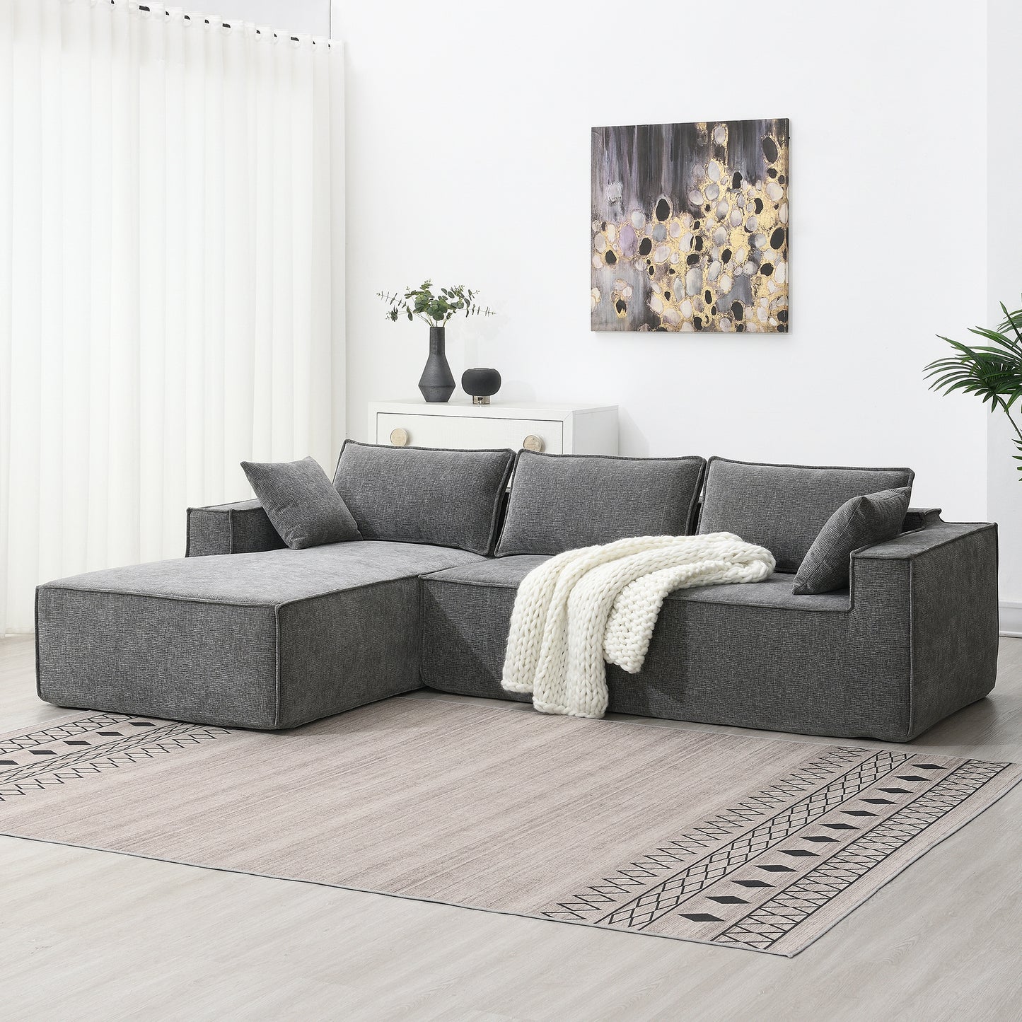 CozyNest™ L-Shape Chenille Lounge – Minimalist Home Comfort Series
