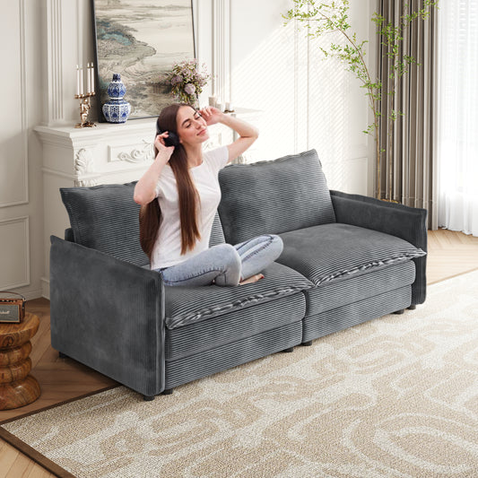 NestEdge ‘CorduNest” Loveseat – Deep Seat Corduroy Sofa | 2 Pillows Included