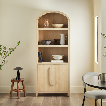 Arcvia 3-Shelf Bookcase Cabinet – Oak Arched Open Shelf Unit