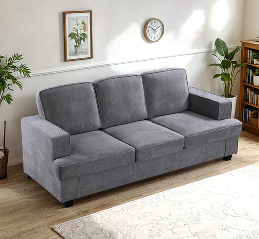 JUSTLIVE ‘Comfina Luxe” Sofa – Grey Velvet | Deep Seat + Wide Arms + Modern Plush Comfort