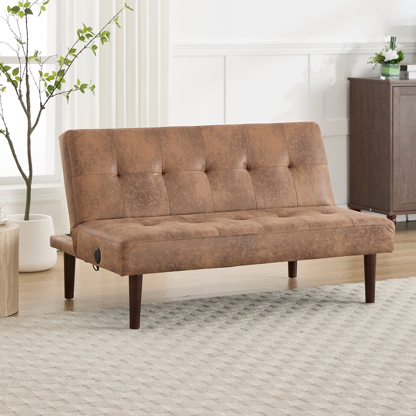 FlannelTech Recliner – Brown Foldable Lounge Sofa Bed with Adjustable Back & USB Charging for Modern Spaces