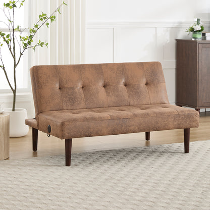 FlannelTech Recliner – Brown Foldable Lounge Sofa Bed with Adjustable Back & USB Charging for Modern Spaces
