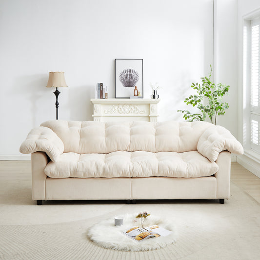 NestEdge ‘CloudNest” 99” Sofa – Warm Beige Chenille | Deep Seat + Fluffy Comfort