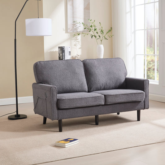 The Coolmore Haven – Sleek Gray Loveseat with USB & Removable Covers for Stylish Spaces