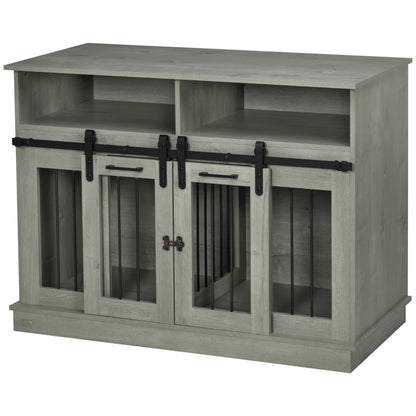 Hollo 47" Dual Dog Crate – Gray Sliding Door Kennel with Shelves for Large or 2 Small Dogs - JUSTLIVE NESTJUSTLIVE NEST